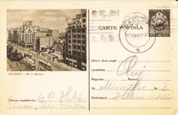 BUCHAREST- BALCESCU BOULEVARD, TRAM, TRAMWAYS, BUSS, PC STATIONERY, ENTIER POSTAL, 1957, ROMANIA - Tranvie