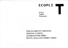 VEOLIA HABITAT SERVICES - 92 LEVALLOIS PERRET - ENVELOPPE REPONSE T - LETTRE ECOPLI - M 20 G VALIDITE PERMANENTE - Cartes/Enveloppes Réponse T