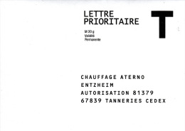 CHAUFFAGE ATERNO ENTZHEIM - 67 TANNERIES - ENVELOPPE REPONSE T - LETTRE PRIORITAIRE - M 20 G VALIDITE PERMANENTE - Buste Risposta T