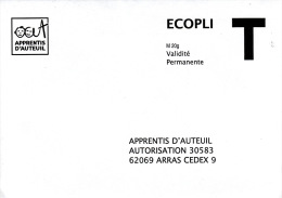 APPRENTIS D´AUTEUIL - 62 ARRAS - ENVELOPPE REPONSE T - LETTRE ECOPLI - M 20 G VALIDITE PERMANENTE - Cards/T Return Covers
