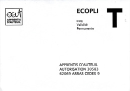 APPRENTIS D´AUTEUIL - 62 ARRAS - ENVELOPPE REPONSE T - LETTRE ECOPLI - M 20 G VALIDITE PERMANENTE - Karten/Antwortumschläge T