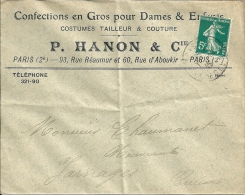 75   PARIS -  P- HANON  ENVELOP 1915 - Andere & Zonder Classificatie