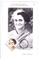 Max Card Issued From Pondichery-india On Indira Gandhi On 19.11.1984 - Covers