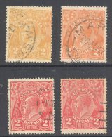 AUSTRALIA, 1918 2d (4 Colours) VFU (wmk ""large Crown Over A""), SG62, 62a, 63,63a - Oblitérés