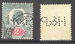 GB-PERFIN 1902, 2d, DeLaRue Chalky Paper , Perf. H & P - Perfin