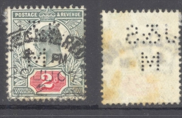GB-PERFIN 1902, 2d, DeLaRue Chalky Paper, Perf. J & S M - Perfin