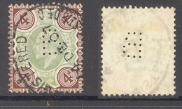 GB-PERFIN 1902, 4d, DeLaRue Chalky Paper, Perf.  B - Perfin