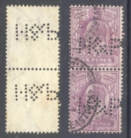 GB-PERFIN 1902, 6d Pair, DeLaRue Chalky Paper, Perf. H & P - Perfins