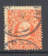NEW ZEALAND, 1908 4d (P14x14.5 Comb) Orange-red Fine Used, Cat &pound;27 - Used Stamps