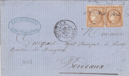 1871 - 10c SIEGE X 2 Sur LETTRE De PARIS Pour BORDEAUX - COTE MAURY = 250 EUR. - 1870 Assedio Di Parigi