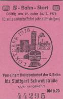 Fahrschein Zum S-Bahn-Start Im Verkehrsverbund Stuttgart 29.+30.9.1978, Auf Strecke 7266 Entwertet - Europa