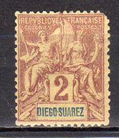 (SA0668) DIEGO-SUAREZ, 1894 ("Tablet"-type, 2c., Brown And Blue On Buff). Mi # 39. Mint Hinged* Stamp - Ongebruikt