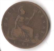 GRANDE-BRETAGNE  HALF PENNY  1861 - C. 1/2 Penny