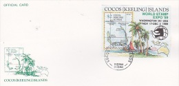 Cocos (Keeling) Islands 1989 World Stamp Expo 89 Official Card - Cocos (Keeling) Islands