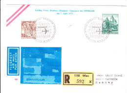 Swiss Air First Flight Cover-vienna To Bombay Of Vienna - Singapore 07.04.1973 Inaugural Flight - Briefe