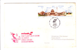 Swiss Air First Flight Cover-delhi To Geneva Via Zurich On 18.07.1991 - Briefe