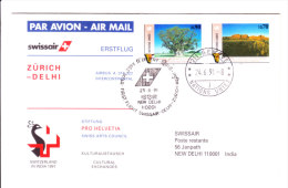 Swiss Air First Flight Cover With Reutrn Flight Cover - Zurich To Delhi Flight - Zurich - Delhi And Delhi - Zurich - Briefe