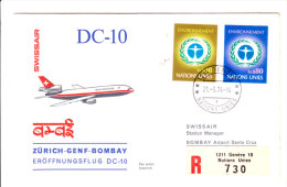 Swiss Air First Flight Cover - Geneva-bombay Cover Of Zuruch-geneva-bombay Flight On 21.03.1974 - Briefe