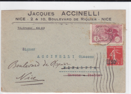 1927 - ENVELOPPE COMMERCIALE De NICE Pour L'ITALIE Avec ORPHELIN YVERT N°231 (COTE = 100 EUR.) - RETOUR à NICE - Briefe U. Dokumente