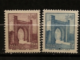 Maroc 1955 N° 345 / 6 * Courants, Tourisme, Bab-el-Mrissa, Salé, Porte, Fortifications - Neufs