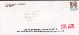 Hong Kong Airmail CHINA BANKING & FINANCE 1988 Cover Brief To Denmark QEII 1.80 $ Stamp - Covers & Documents