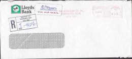 Canada Airmail Par Avion LLOYDS BANK Registered Recommandé ADELAIDE Toronto Meter Stamp 1987 Cover Lettre - Storia Postale