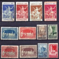 LOT DE 12  VIGNETTES DE BELGIQUE- EXPOSITION 1897 ET 1935- NEUVES ET OBLITÉRÉES- DES ADHÉRENCES AU VERSO- - Erinnophilie [E]