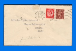 GB 1953-0001, KGVI 1 1/2d & QEII 2 1/2d Cover From London To Milan - Brieven En Documenten