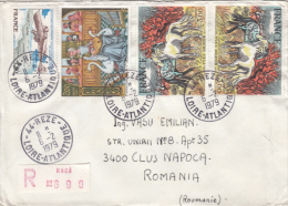 PLANE, HORSES, FAIRY TALE, PRINCESS WITH SWANS, STAMPS ON REGISTERED COVER, 1979, ROMANIA - Covers & Documents