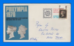 GB 1970-0002, "Philympia 70" International Stamp Exhibition Postmark, Sent To Turin (Italy) - 1952-1971 Em. Prédécimales