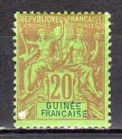 (SA0587) FRENCH GUINEA, 1892 ("Tablet"-type, 20c., Red And Blue On Green). Mi # 7. Mint Hinged* Stamp - Ongebruikt
