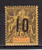(SA0589) FRENCH GUINEA, 1912 ("Tablet"-type, 10c. On 75c., Deep Violet And Red On Orange) Mi # 54 I. Mint Hinged* Stamp - Ongebruikt