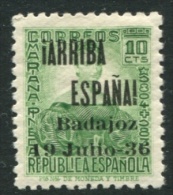 Locales Y Patrioticos. Civil War. Badajoz 1936 Edifil 11hcc* Nuevo  Color De Habilitacion Cambiado - Nationalist Issues