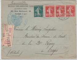 1915 - ENVELOPPE RECOMMANDEE Du GROUPE AUTO Du SP 63 Avec BEAU COMPLEMENT SEMEUSE - 1906-38 Sower - Cameo