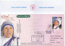 Bangladsh 2012 102nd Birth Anni Mother Teresa Rare Limited 2nd Print BLUE Flip Official Postmark & Cover Regd Expo - Mère Teresa