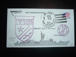 LETTRE TP DRAPEAUX 29 OBL.MEC. FEB 14 1992 US NAVY USS KNOX FF-1052 + ILLUSTRATION - Marcophilie