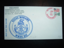 LETTRE TP DRAPEAU 25 OBL.ROUGE JAN 18 1991 BALTIMORE + USCGC MOHAWK WMEC-913 + COMMANDING OFFICER + ILLUSTRATION - Marcophilie