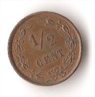 PAYS-BAS  1/2   CENT    1884 - 1849-1890: Willem III.