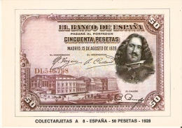 POSTAL DE ESPAÑA DE UN BILLETE DE 50 PTAS DEL AÑO 1928 (BANKNOTE) - Monnaies (représentations)