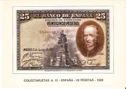 POSTAL DE ESPAÑA DE UN BILLETE DE 25 PTAS DEL AÑO 1928 (BANKNOTE) - Monedas (representaciones)