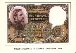 POSTAL DE ESPAÑA DE UN BILLETE DE 50 PTAS DEL AÑO 1931 (BANKNOTE) - Monnaies (représentations)