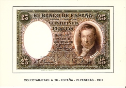 POSTAL DE ESPAÑA DE UN BILLETE DE 25 PTAS DEL AÑO 1931 (BANKNOTE) - Monnaies (représentations)