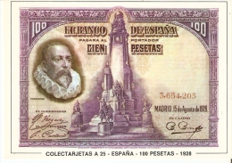 POSTAL DE ESPAÑA DE UN BILLETE DE 100 PTAS DEL AÑO 1928 (BANKNOTE) - Monete (rappresentazioni)