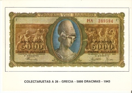 POSTAL DE ESPAÑA DE UN BILLETE DE GRECIA DE 5000 DRACMAS DEL AÑO 1943 (BANKNOTE) - Munten (afbeeldingen)