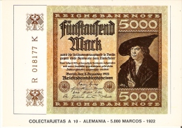 POSTAL DE ESPAÑA DE UN BILLETE DE ALEMANIA DE 5000 MARCOS DEL AÑO 1922 (BANKNOTE) - Munten (afbeeldingen)