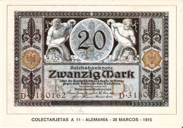 POSTAL DE ESPAÑA DE UN BILLETE DE ALEMANIA DE 20 MARCOS DEL AÑO 1915 (BANKNOTE) - Monedas (representaciones)