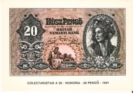 POSTAL DE ESPAÑA DE UN BILLETE DE HUNGRIA DE 20 PENGO DEL AÑO 1941 (BANKNOTE) - Monete (rappresentazioni)