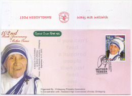 Bangladsh 2012 102nd Birth Anni Mother Teresa Rare RED Flip Official Camp Postmark & Cover - Moeder Teresa