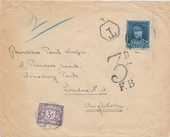 444/21 -  Lettre TP Képi BRUXELLES Vers LONDON UK - Taxée 3 D. Par Timbre-Taxe - 1931-1934 Képi