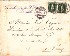 Zurich 3 Fil. Bahnhof 1896 - Lettre Brief Cover - Briefe U. Dokumente